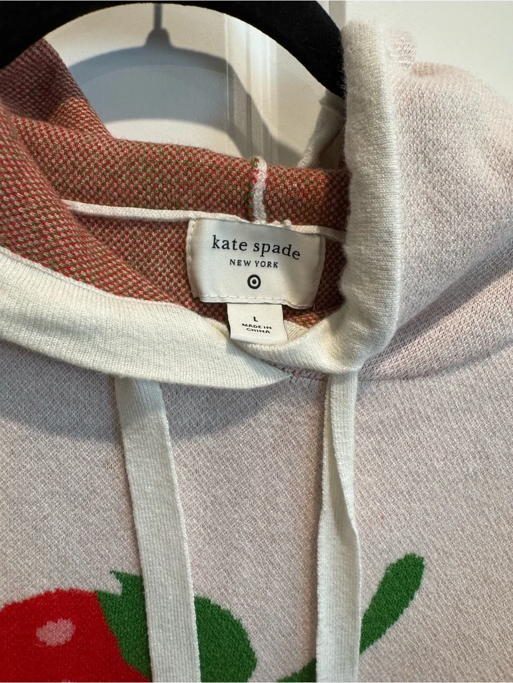 kate spade Cream Crewneck Sweater with Red Strawberry Graphic